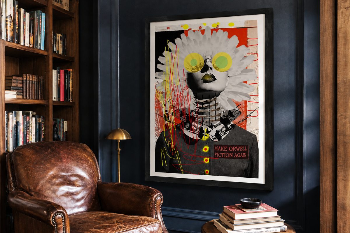 George Died 1950 framed in an ink-blue collector’s library