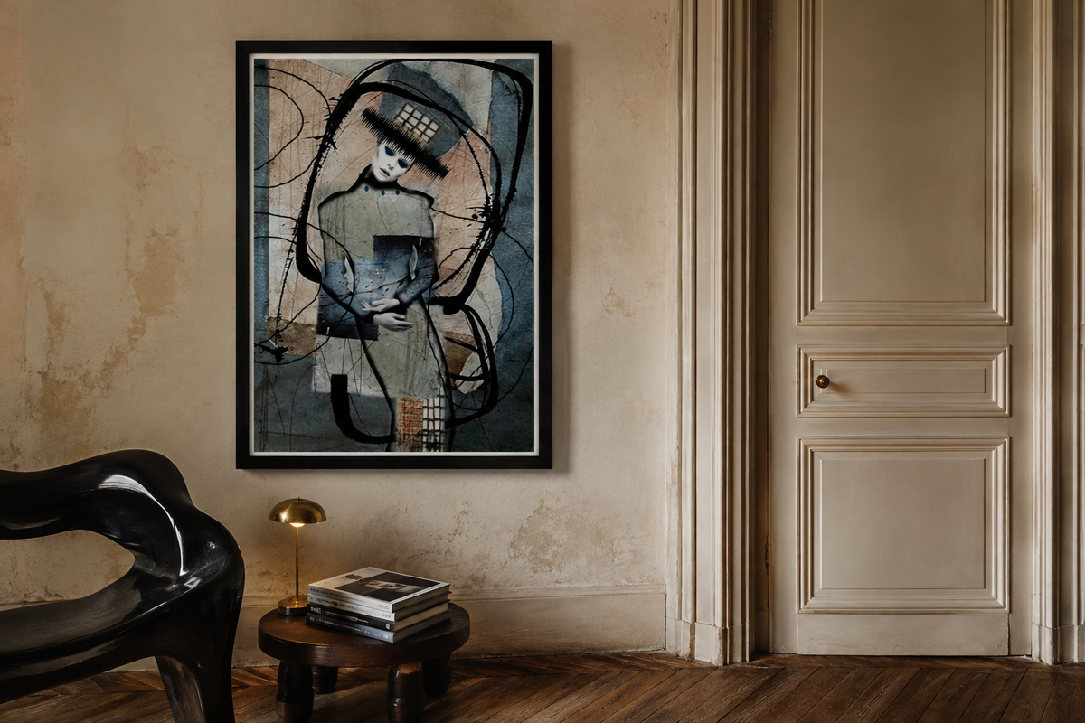 Misfit on the Runway framed in a warm chalk apartment with sculptural black chair